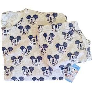 NWT DISNEY 100 Mickey Mouse Pajama Loungewear Set Short Sleeve Top Bottom Relax